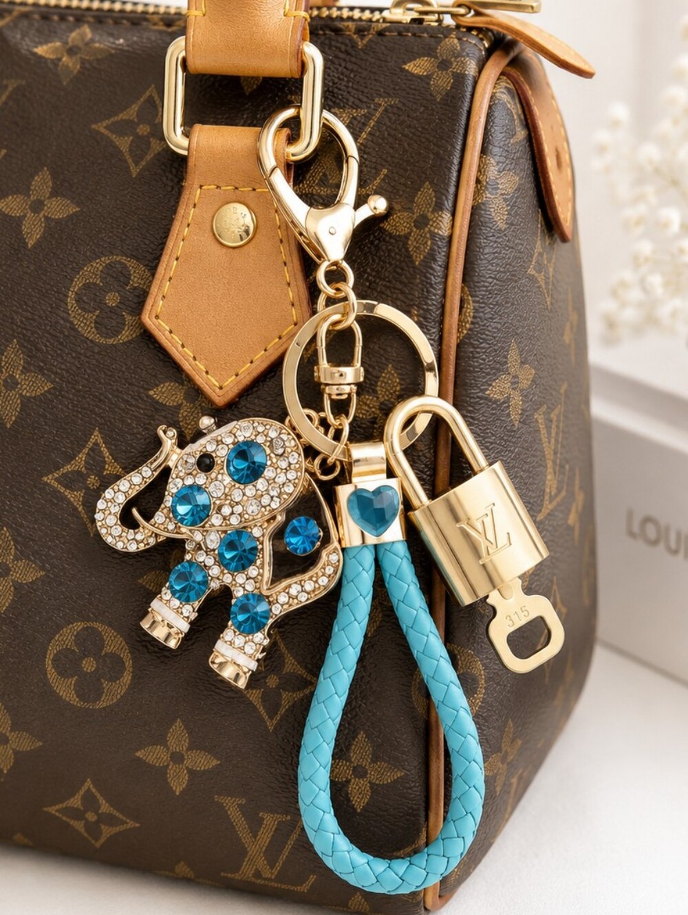 LV Gold Padlock Authentic 🔑 Luxury Bag Charm w/ Unbranded Elephant  Keychain